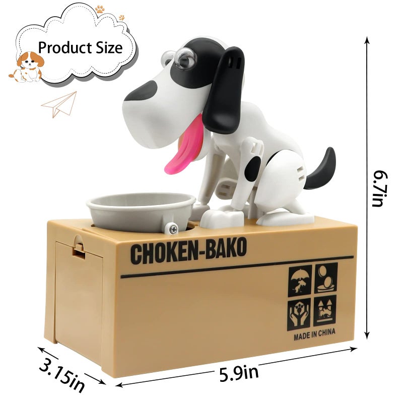 Saytay Cute Dog Piggy Bank,SAYTAY Hungry Puppy Stealing Coins Like Magic Coin Munching Money Bank Birthday Gift for Kids (White) - Image 5